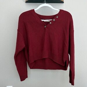 LA Hearts Women's Cropped Burgundy Sweater with Button Detail